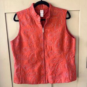 Wear It Women's 100% Silk Orange Embroidered Vest Size 2=Large